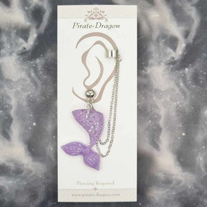 Purple Mermaid Tail with Silver Chains Pierced Earcuff (EC99242)