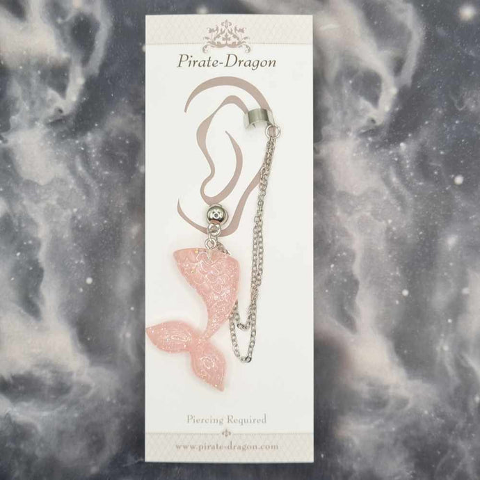 Pastel Pink Mermaid Tail with Silver Chains Pierced Earcuff (EC99244)