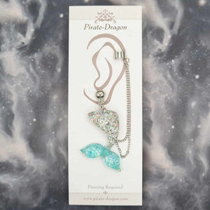 Silver/Blue Mermaid Tail with Silver Chains Pierced Earcuff (EC99250)
