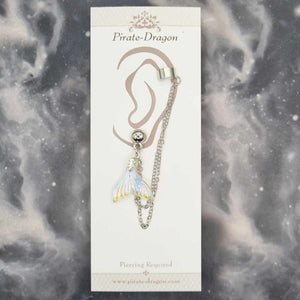 Iridescent Small Mermaid Tail with Silver Chains Pierced Earcuff (EC99260)