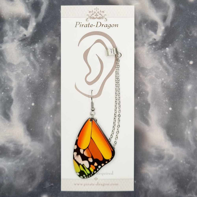 Orange Butterfly Wing with Silver Chains Pierced Earcuff (EC99261)