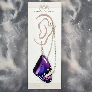 Purple Butterfly Wing with Silver Chains Pierced Earcuff (EC99267)