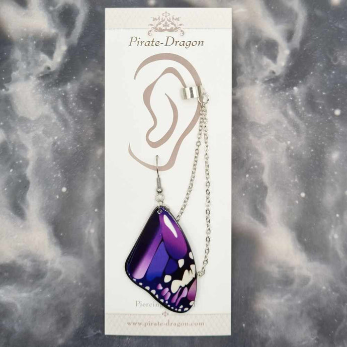 Purple Butterfly Wing with Silver Chains Pierced Earcuff (EC99267)