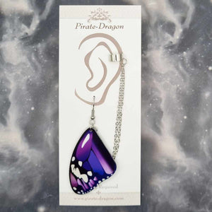 Purple Butterfly Wing with Silver Chains Pierced Earcuff (EC99268)