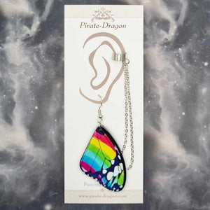Rainbow Butterfly Wing with Silver Chains Pierced Earcuff (EC99270)