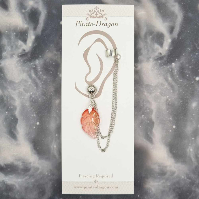 Red Leaf with Silver Chains Pierced Earcuff (EC99271)