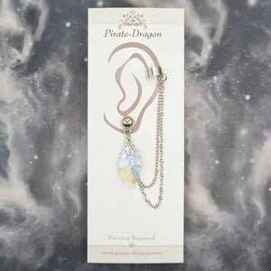 Iridescent Leaf with Silver Chains Pierced Earcuff (EC99273)