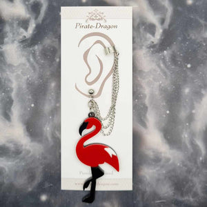 Large Red Flamingo with Silver Chains Pierced (EC99290)