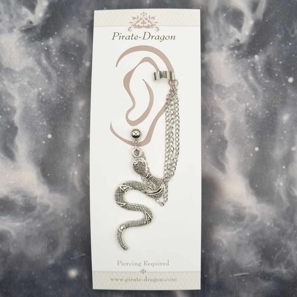 Large Silver Snake with Silver Chains Pierced (EC99294)