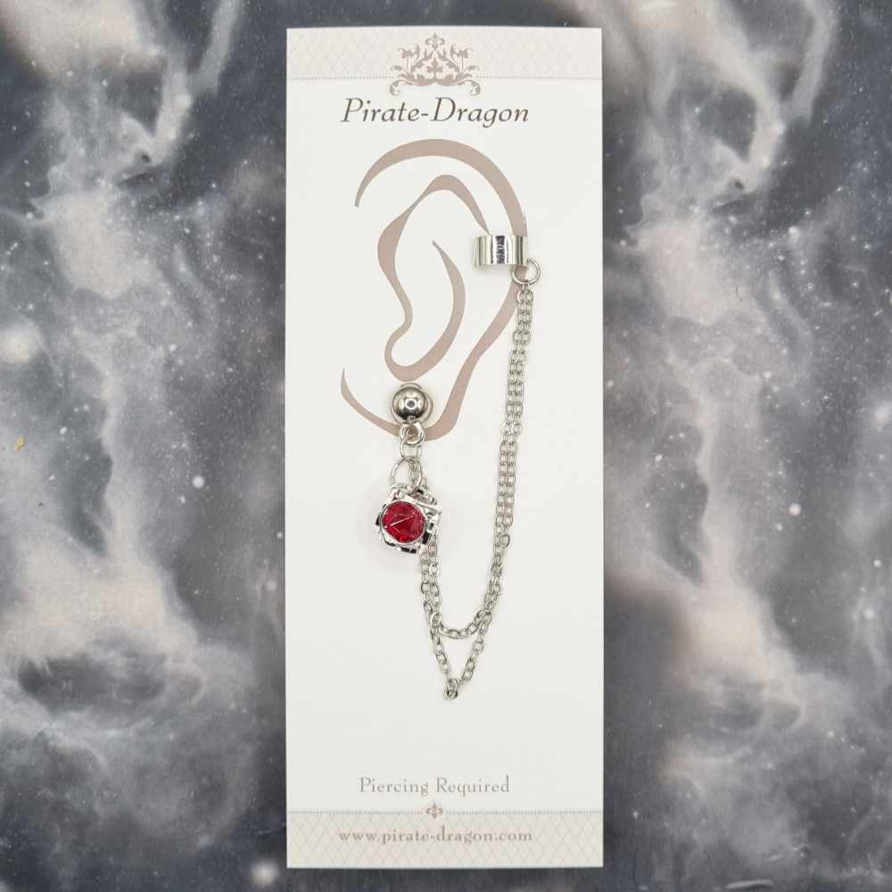 Caged Red Gem with Silver Chains Pierced Earcuff (EC99299)