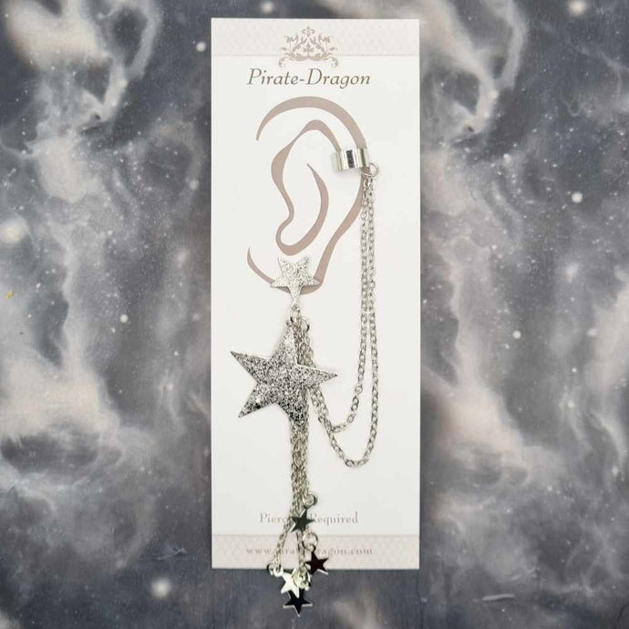 Silver Stars with Silver Chains Pierced Earcuff (EC99306)