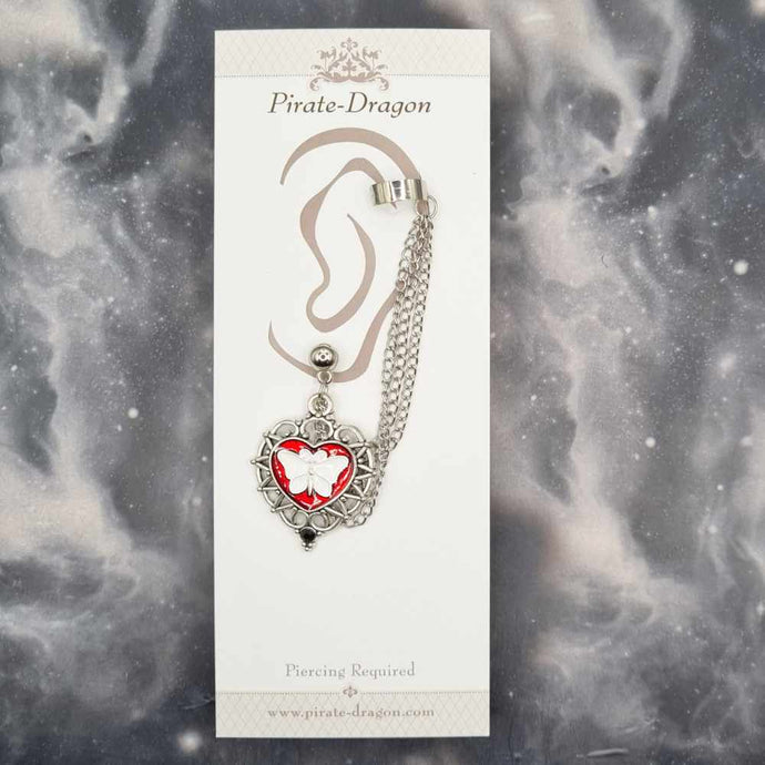 Silver & Red Butterfly Heart with Silver Chains Pierced (EC99309)