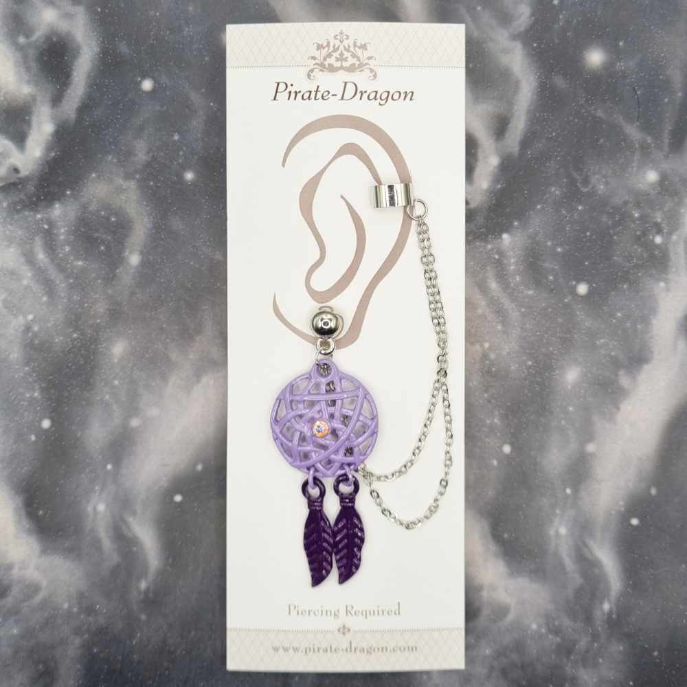 Purple Dreamcatcher with Silver Chains Pierced Earcuff (EC99356)