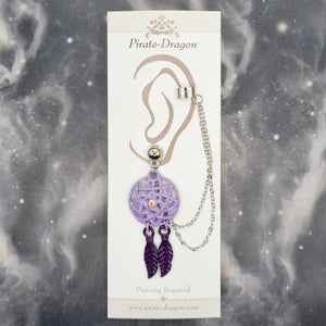 Purple Dreamcatcher with Silver Chains Pierced Earcuff (EC99356)