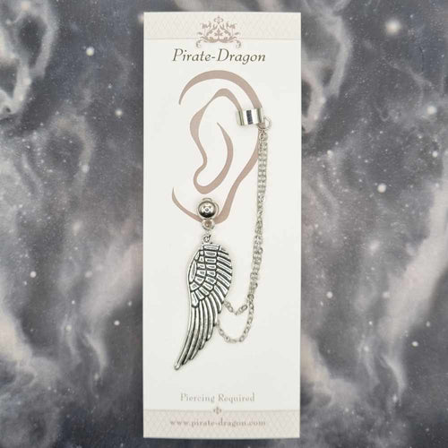 Silver Wing (Large) with Silver Chains Pierced Earcuff (EC99385)