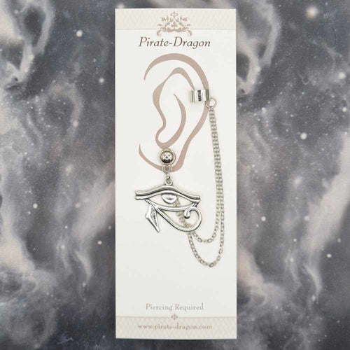 Silver Eye of Horus with Silver Chains Pierced Earcuff (EC99418)