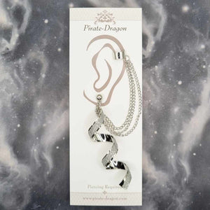 Silver Glitter Curl with Silver Chains Pierced Earcuff (EC99421)