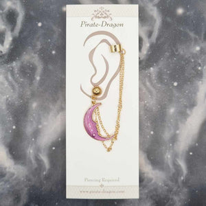Purple Crescent Moon with Gold Chains Pierced Earcuff (EC99429)