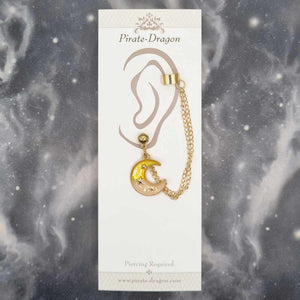 Gold/Cream Crescent Moon with Gold Chains Pierced Earcuff (EC99432)