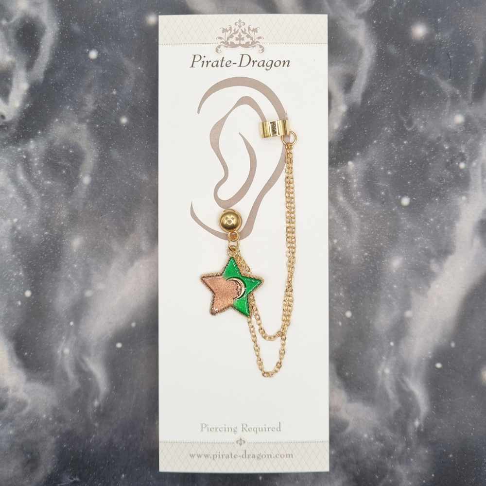Yellow & Green Star with Gold Chains Pierced Earcuff (EC99436)