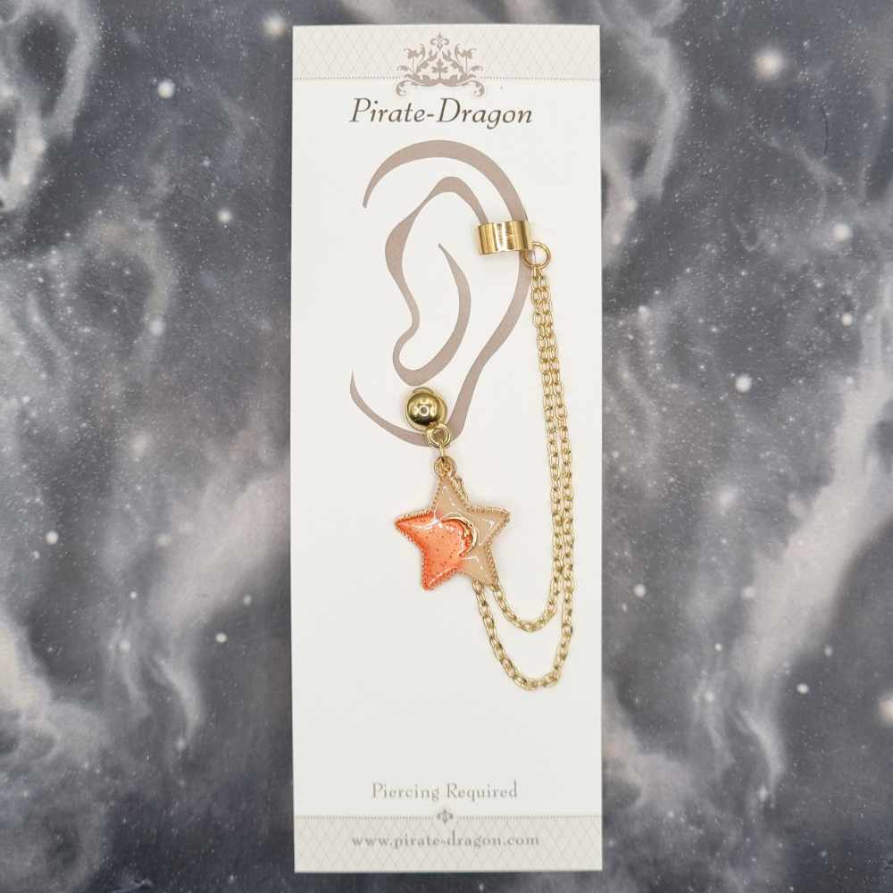 Peach & Cream Star with Gold Chains Pierced Earcuff (EC99438)