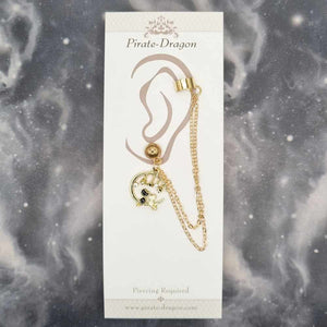 Black & White Cats with Gold Chains Pierced Earcuff (EC99460)