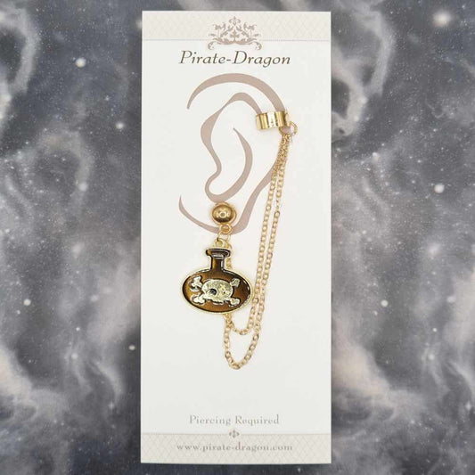 Brown Poison Bottle with Gold Chains Pierced Earcuff (EC99472)