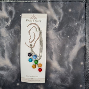 Chakra Bead Drop with Silver Chains Pierced Earcuff (EC99496)