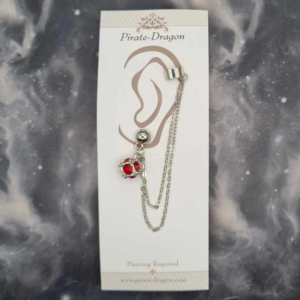 Caged Red Gem with Silver Chains Pierced Earcuff (EC99530)