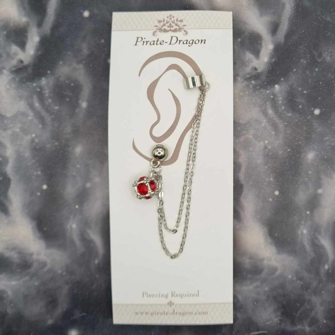 Caged Red Gem with Silver Chains Pierced Earcuff (EC99530)