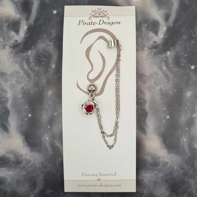 Caged Red Gem with Silver Chains Pierced Earcuff (EC99535)