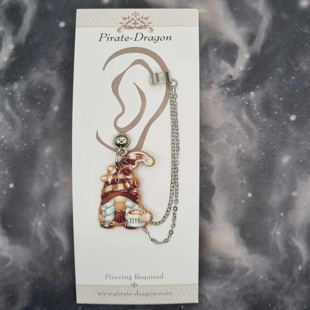 Gnome & Coffee with Silver Chains Pierced Earcuff (EC99537)