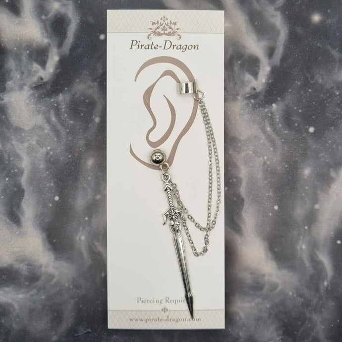 Silver Sword with Silver Chains Pierced Earcuff (EC99570)