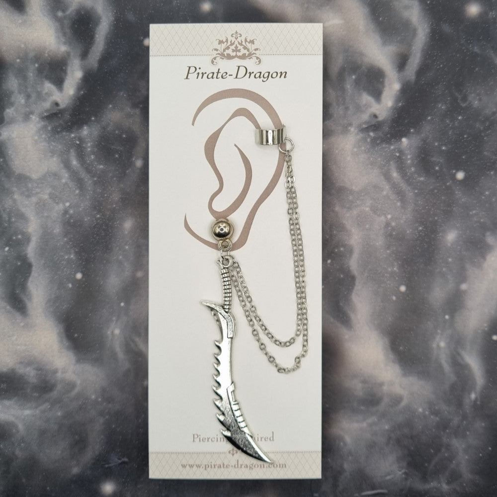 Silver Sword with Silver Chains Pierced Earcuff (EC99577)