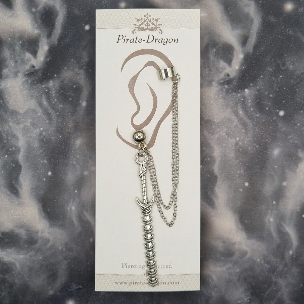 Silver Sword with Silver Chains Pierced Earcuff (EC99578)