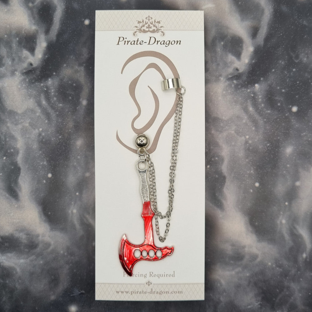 Bloody Axe with Silver Chains Pierced Earcuff (EC99589)