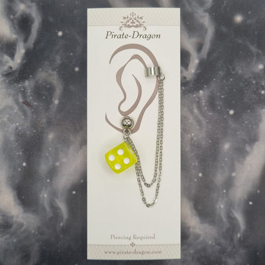 Yellow D6 Dice with Silver Chains Pierced Earcuff (EC99643)