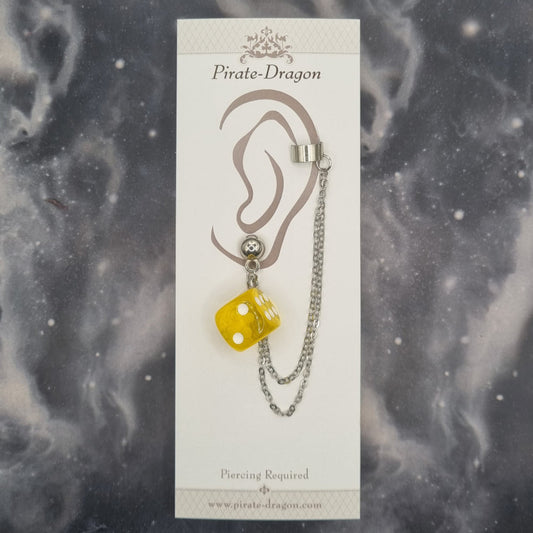 Yellow D6 Dice with Silver Chains Pierced Earcuff (EC99644)