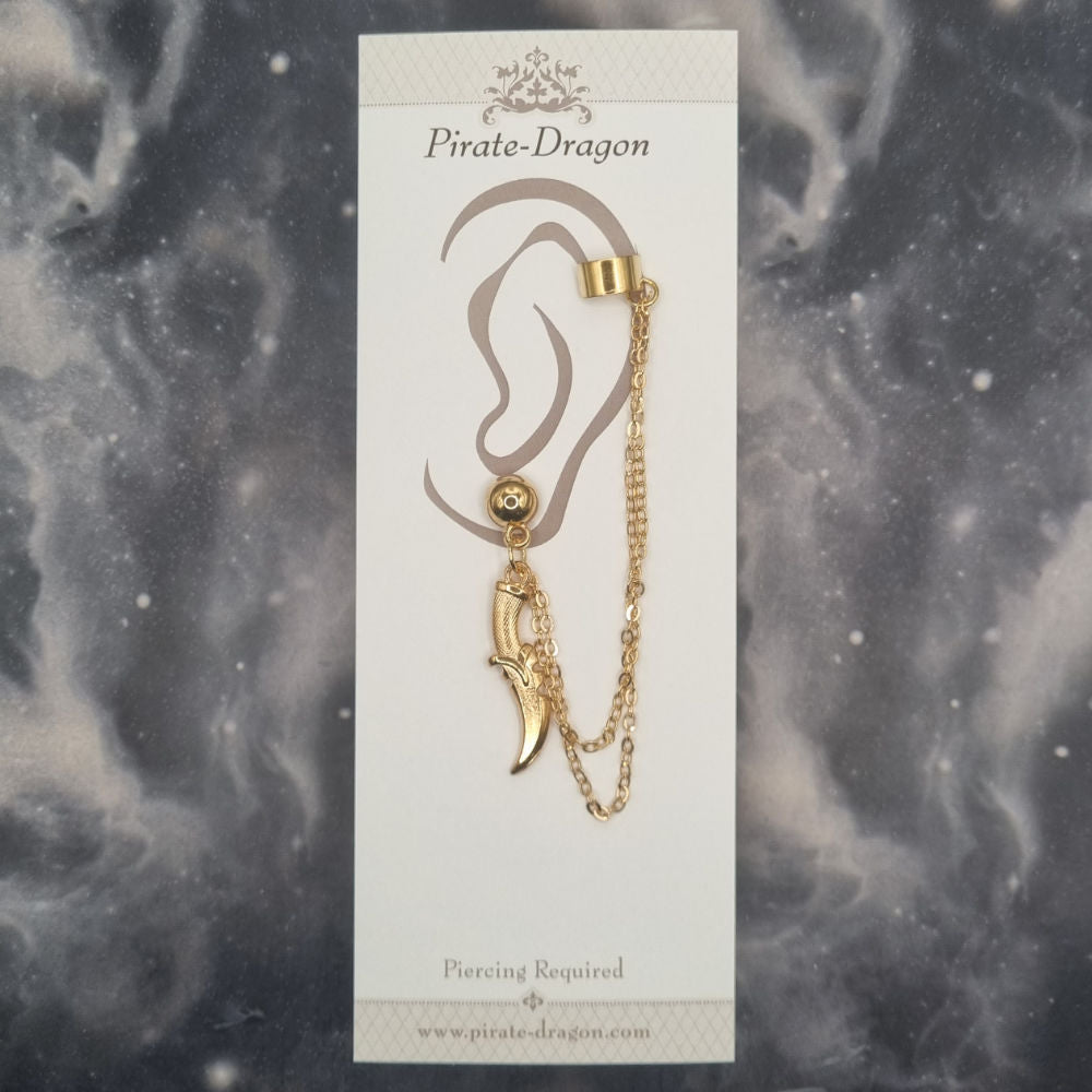 Gold Dagger with Gold Chains Pierced Earcuff (EC99702)