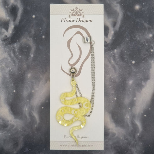 Yellow Galaxy Snake with Silver Chains Pierced Earcuff (EC99722)