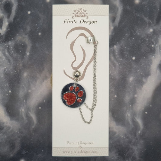 Red Paw Print with Silver Chains Pierced Earcuff (EC99727)