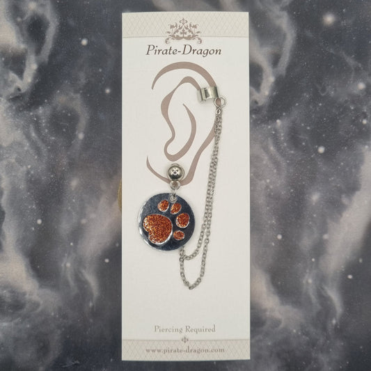 Orange (Paw Print with Silver Chains Pierced Earcuff (EC99731)