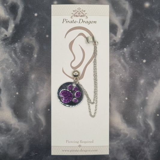 Purple Paw Print with Silver Chains Pierced Earcuff (EC99732)