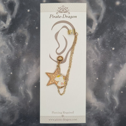 Unicorn on Orange Star with Gold Chains Pierced Earcuff (EC99776)