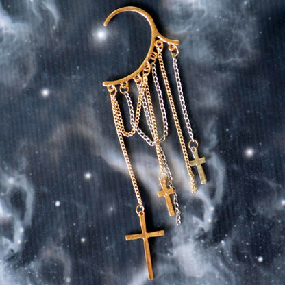 Gold & Silver Chains with Crosses Non-Pierced Ear Cuff  (ECL010)