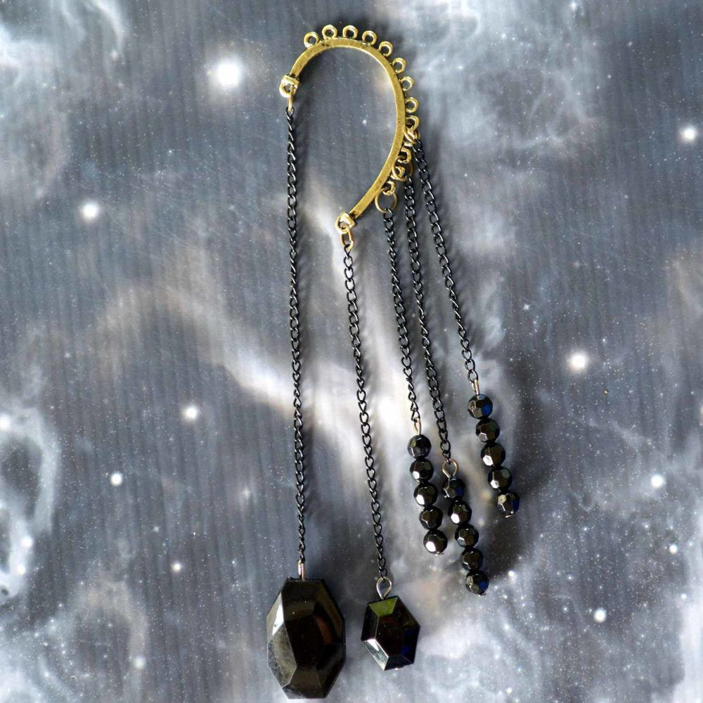 Black Beads & Chains Non-Pierced Ear Cuff (ECL006)