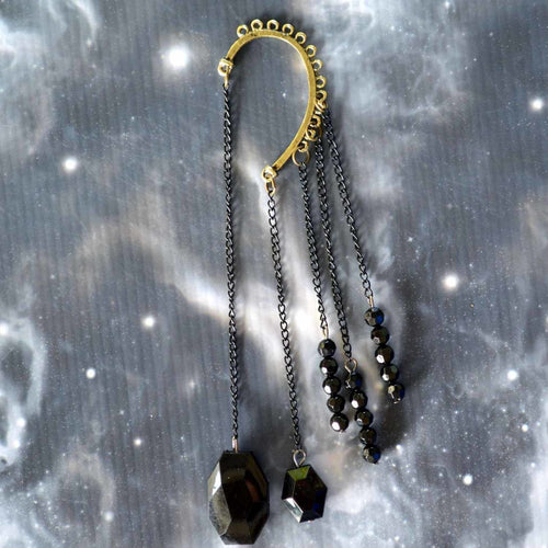 Black Beads & Chains Non-Pierced Ear Cuff (ECL006)