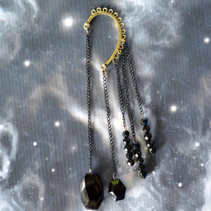 Black Beads & Chains Non-Pierced Ear Cuff (ECL006)
