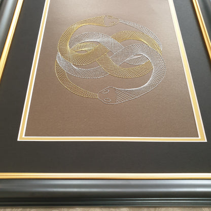 Auryn (The Neverending Story) Inspired Hand-Stitched Artwork (Brown Card) with Outline