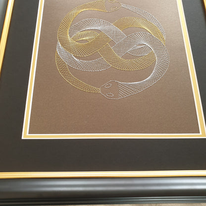Auryn (The Neverending Story) Inspired Hand-Stitched Artwork (Brown Card) with Outline